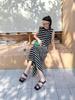 Women's Sleeveless Striped Knit Dress - Loose Long Slit Style, Round Neck, Slimming and Versatile, 2026 Summer New Arrival.