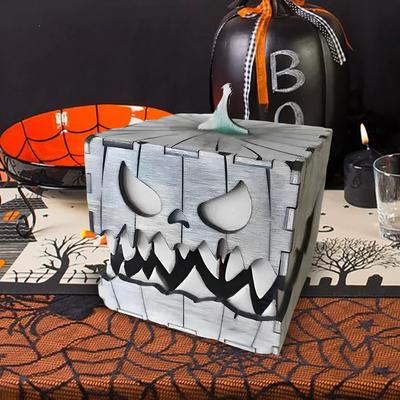 Halloween Pumpkin Lantern Figure Wooden Box Handmade Pumpkin Figurine with Lid Pumpkin Table Ornaments for Halloween Party