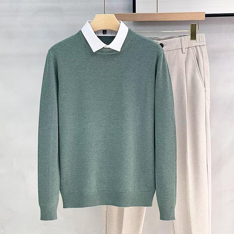 Men's Designer Sweater, Fall 2025: Korean Style Fake Two-Piece with Shirt and Stand Collar, Inner Knitwear Base Layer.
