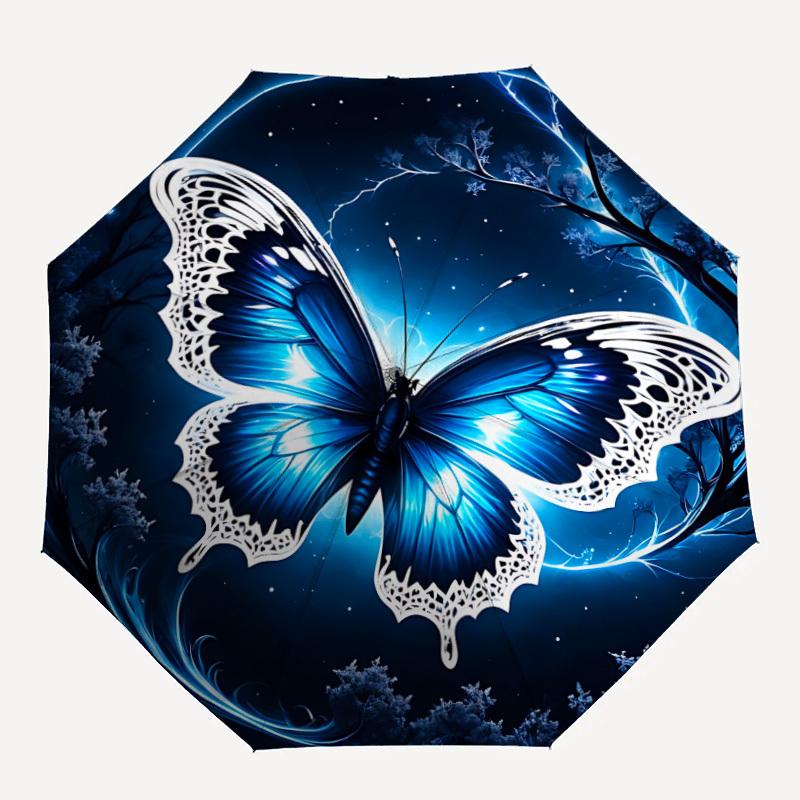 1pc Butterfly Night Scene Automatic Open/Close Umbrella - Compact Travel Umbrella, Durable Construction, Fashionconscious Yy251208122
