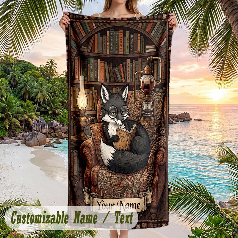 Leopard Print Style Theme Quick Dry Beach Towel Custom Name Text Print Large Sand Resistant Towel Beach Vacation