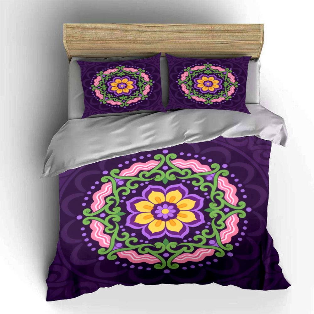 Mandala-Druck Drei-teiliges Dekorationsset Weiche bequeme Bettbezug-Bettwäsche-Set Enthalten 1*Bettbezug & 2*Kissenbezüge, Geschenk