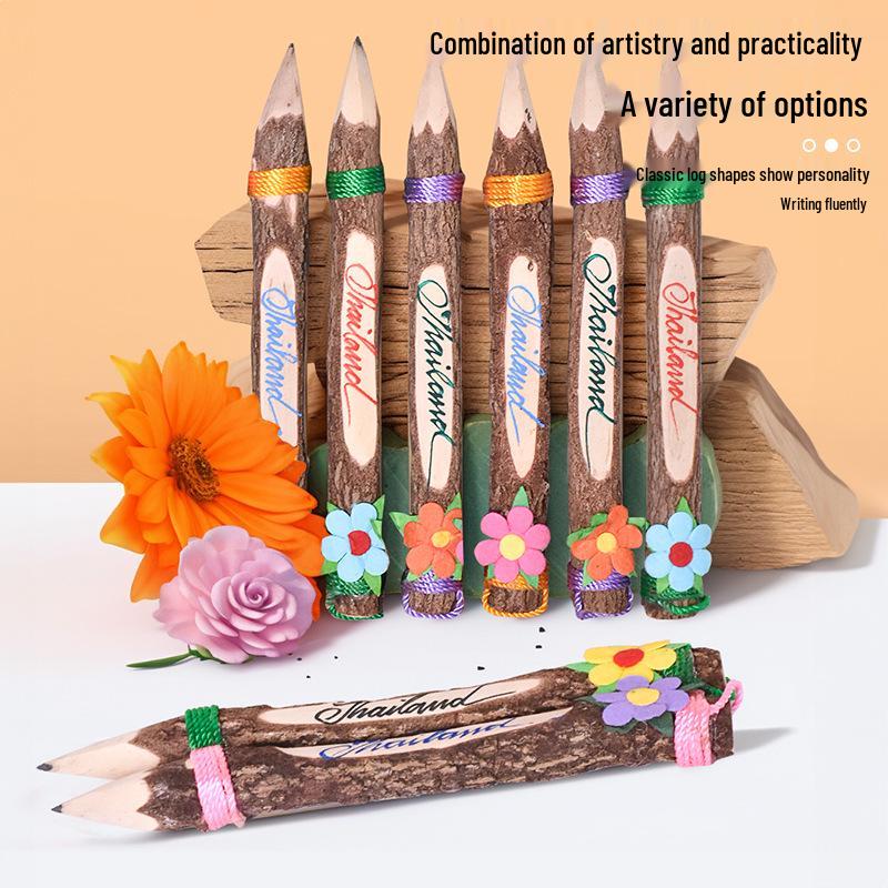 Thai Handcrafted Creative Wood Pencil Keychain for Students