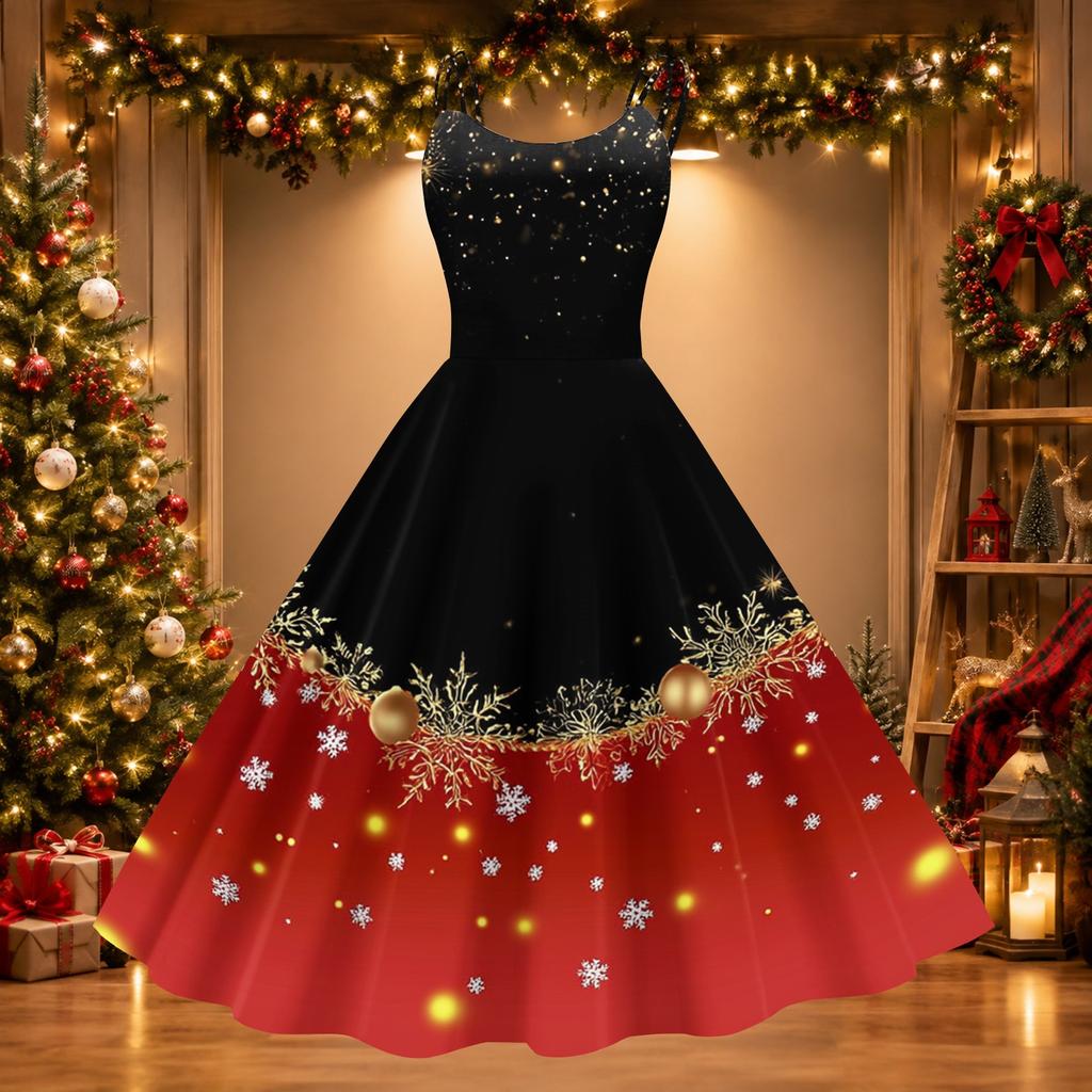 Women's Sexy Off Shoulder Christmas Print Retro Dress for Party