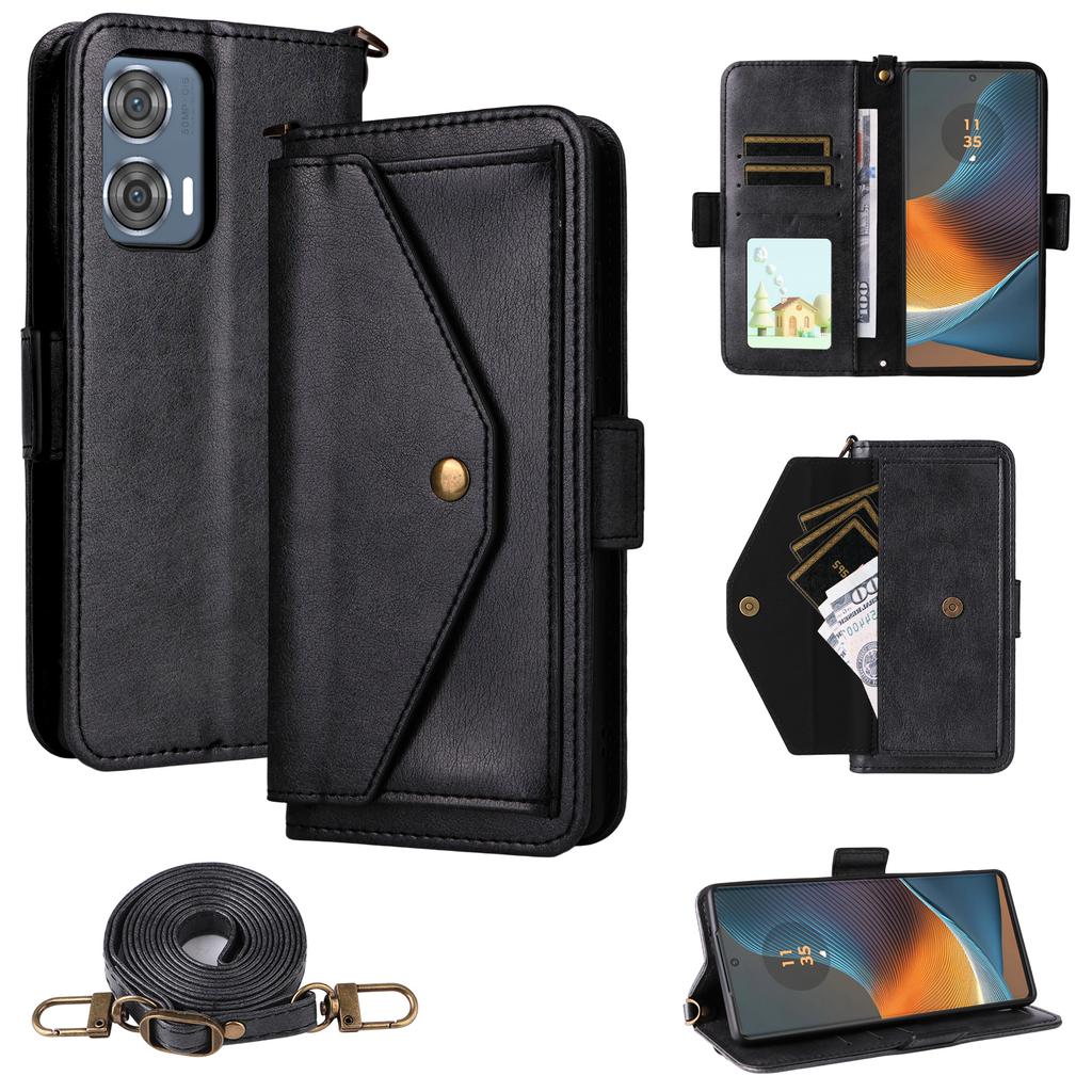 For Motorola Edge 50 Fusion 5G Leather Case Magnetic Closure Wallet Stand Phone Cover with Crossbody Strap