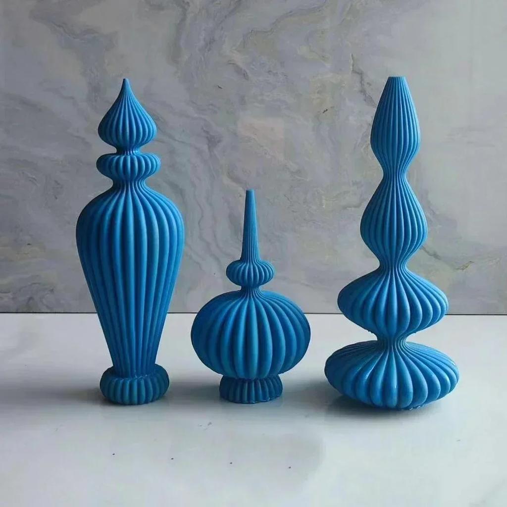 DIY abstrakte vasenförmige Kerze Silikonform nordischer Stil geometrisches Streifenmuster zylindrische römische Säule Kerzenformen Weihnachtsgeschenk