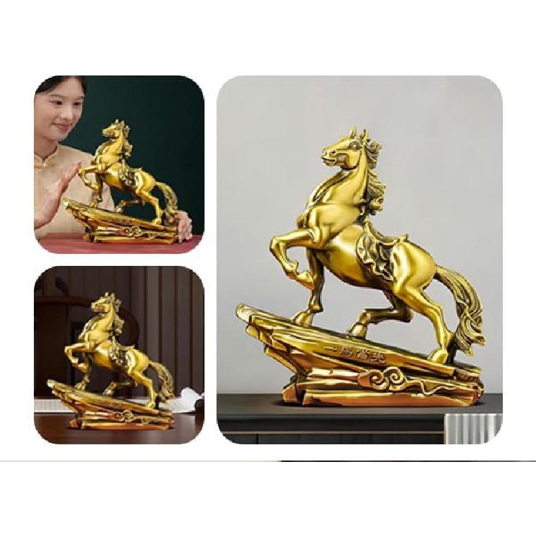 Aris & Juno Brass Horse Feng Shui Statue – Chinese Success & Prosperity Figurine for Entryway, Home Office Desk or Shelf Decor, Gift for Boss,