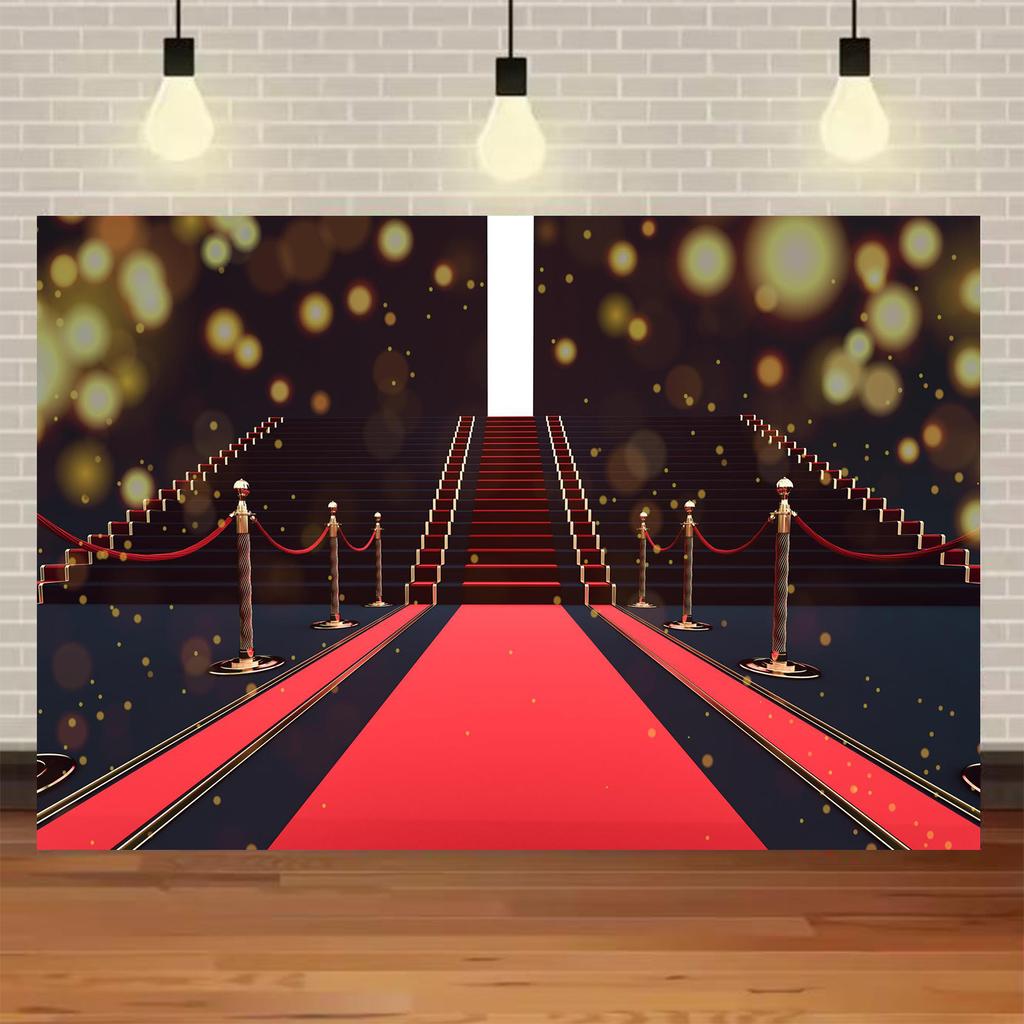 Fondo Fotografico Tappeto Rosso di Hollywood, Tema Uscita Film e Premio Oscar, Fondo Fotografico Focalizzato sull'Oro, Decorazioni per Eventi e Palchi
