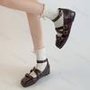 Woman's Mary Jane Shoes Fashion Square Toe Cross Buckle Strap Height Increase Flat Shoes Elegant Versatile Shallow Wedge Heels