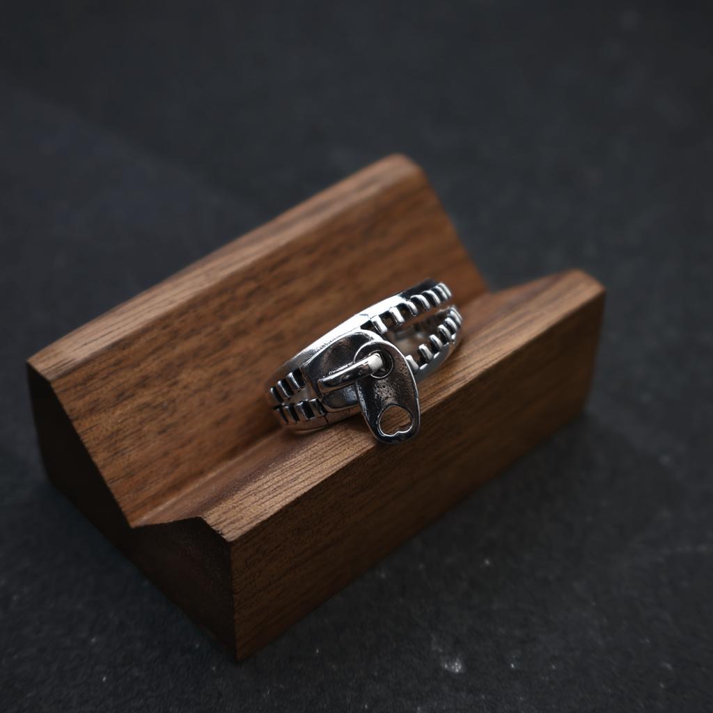 Retro “Zip Up” Zipper Adjustable Open Ring For Men Silver-plated Copper Gothic Punk Edgy Unisex Accessories Cool Gift