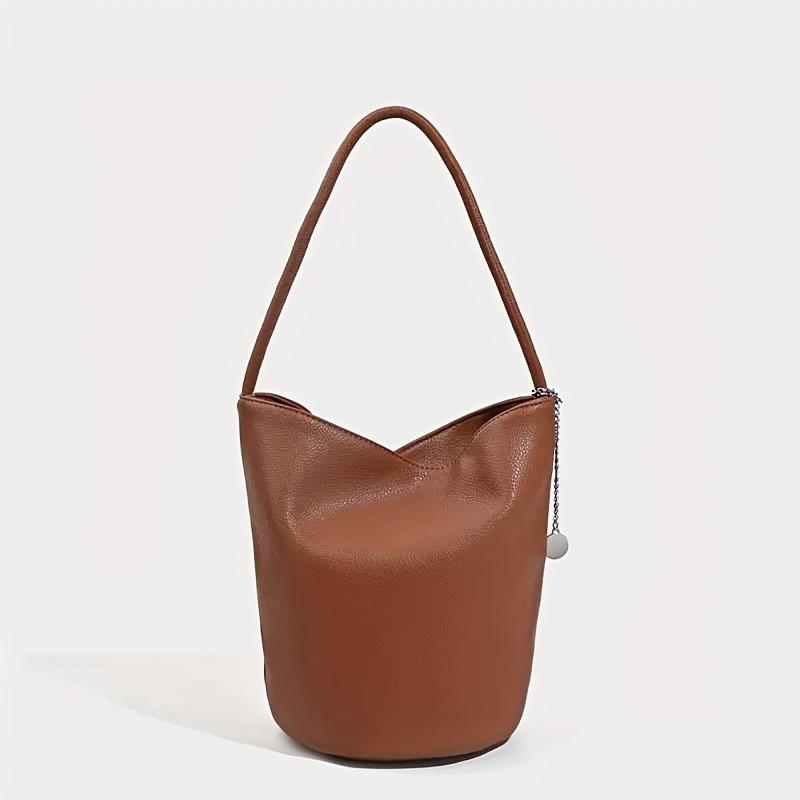 Handmade Tote Bag Ladies Retro Soft Portable Handbag Large Capacity Bucket Bag Shoulder Strap and Wallet Suitable for Casual Outings, Banquets