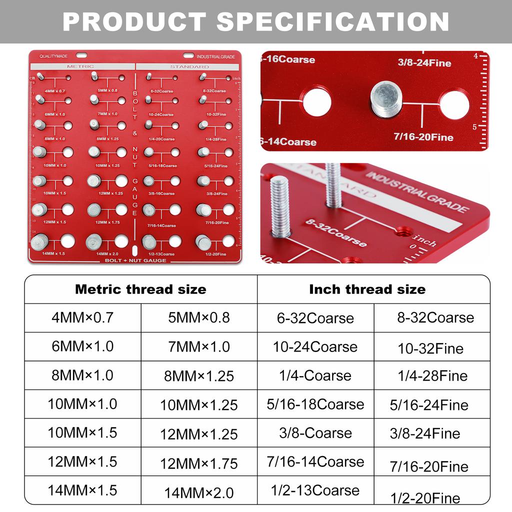 Thread Nut and Bolt Checker 28 Thread Identification Gauge Identification Gauge Imperial and Metric Thread Gauge Measuring Tool