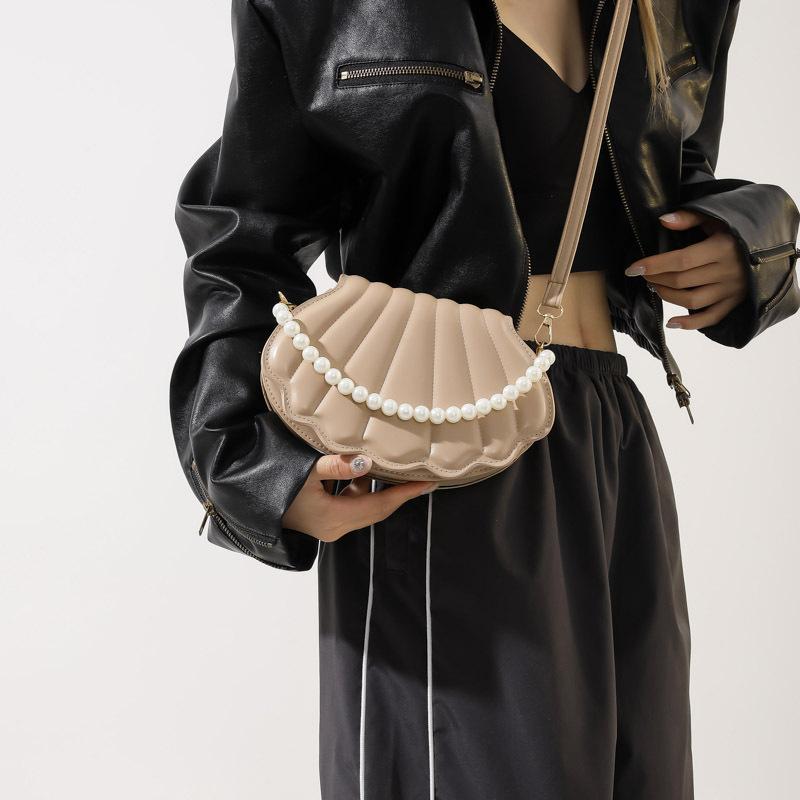 Shell Shaped Crossbody Bag Fashion Mini Shoulder Bag Womens Faux Pearl Chain Handbag ARI