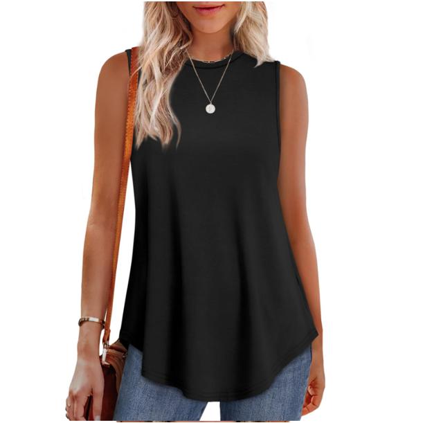 

Жіночі топи з високим коміром, вільний крій, безрукавний топ, літній одяг, жіночі туніки, які можна носити з легінсами XL чорний