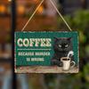 Katze Kaffee Wand Schild Lustige Schwarze Katze Wandkunst Poster Vintage Holz