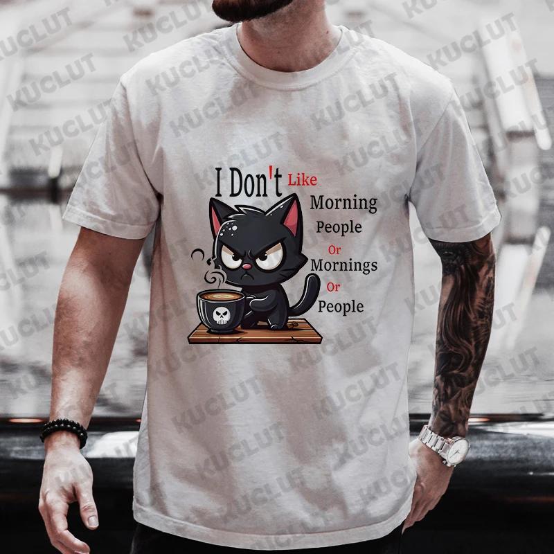 Men's Street Wear Cat Lover Funny Coffee Because Murder Print T-shirt Short Sleeve O-neck Streetwear Summer T Shirts Men