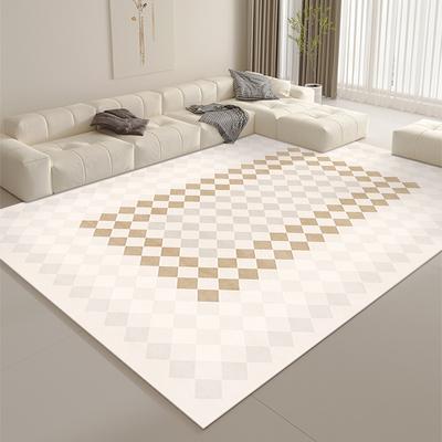 Checkerboard Printed Rug Geometric Striped Living Rooms Non-slip Decoration Mat Creamy Style Daily Home Antifouling Carpet