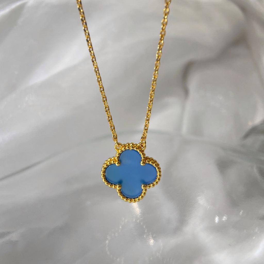 Classic Single Flower Blue Chalcedony Necklace Seiko Does Not Fade High-end Temperament Light Luxury Collarbone Chain