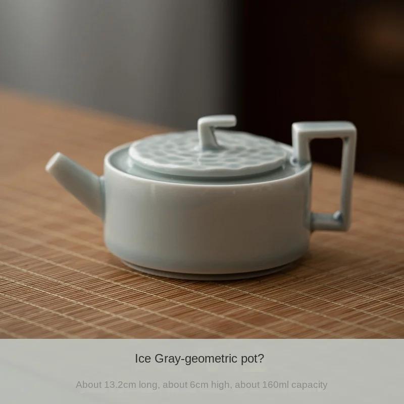 

Ice Gray Glaze Geometric Teapot Porcelain Kung Fu Single Home Reception Teapot with Filter Ball Holes Little Tea Infuser
