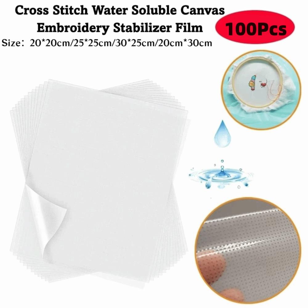 100Pcs DIY Crafts Water-soluble Embroidered Film Handmade Transparent Adhesive Lining Cloth Copying Paper Cross Stitch Supplies