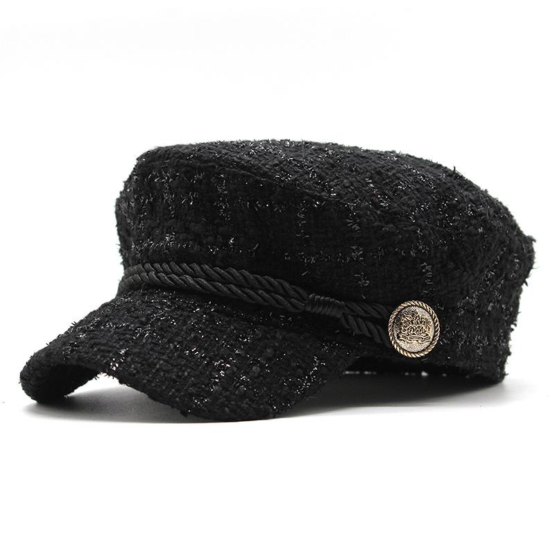 

Hat Female Tide Small Fragrant Style Beret Versatile Octagonal Hat Spring Internet Celebrity British Retro Cap M（56-58cm） чорний
