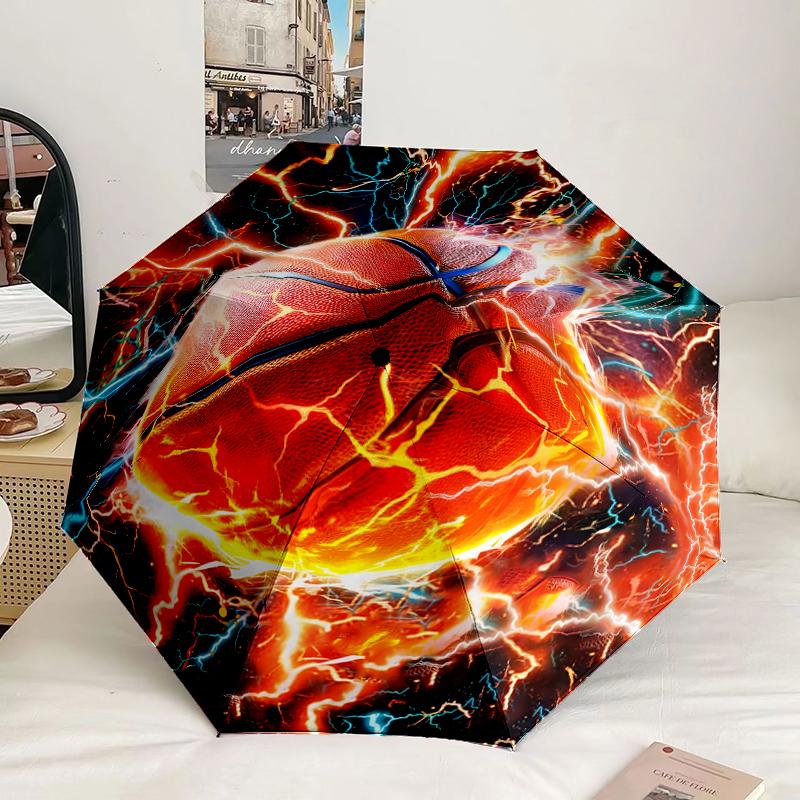 Flaming Football Artwork Umbrella 8-Frame for Travel, Camping, Casual Lightweight Portable Umbrella, Essential for Every Family Holidays Gift