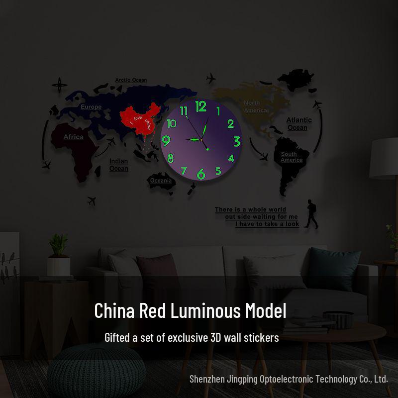 Creative World Map Wall Clock with Lamp & Perpetual Calendar for Living Room Decor