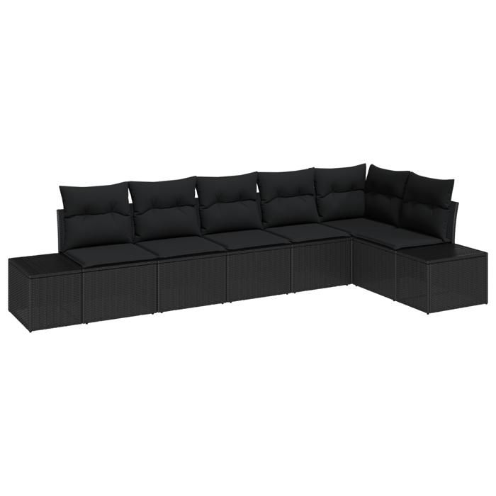 VidaXL Ensemble de Canapé de Jardin de 6 Pièces avec Coussins Noir Rattan Polyéthylène 3355752