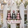 Vintage Pine Tree Pendants Distressed Wooden Christmas Hanging Pendant with 3 Design, Retro Natural Solid Wood Xmas Accents Merry Ornament for Holiday