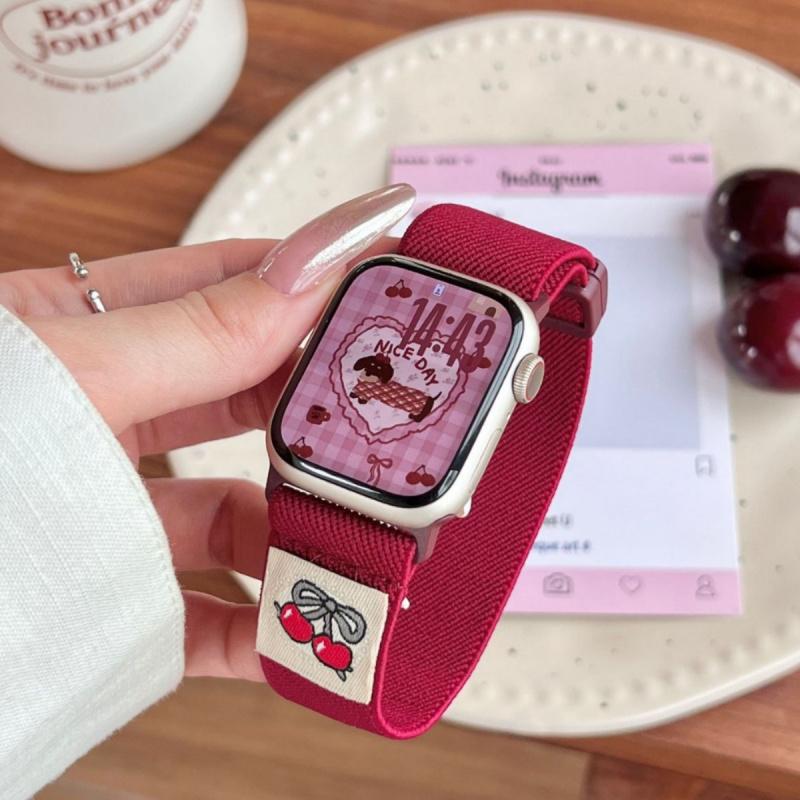 Cherry Magnetic Strap For Apple Watch S10 9 8 7 6 5 Nylon Cute Bracelet Band For Iwatch 44 38 42 46mm 49mm 45 40 41 Accessories