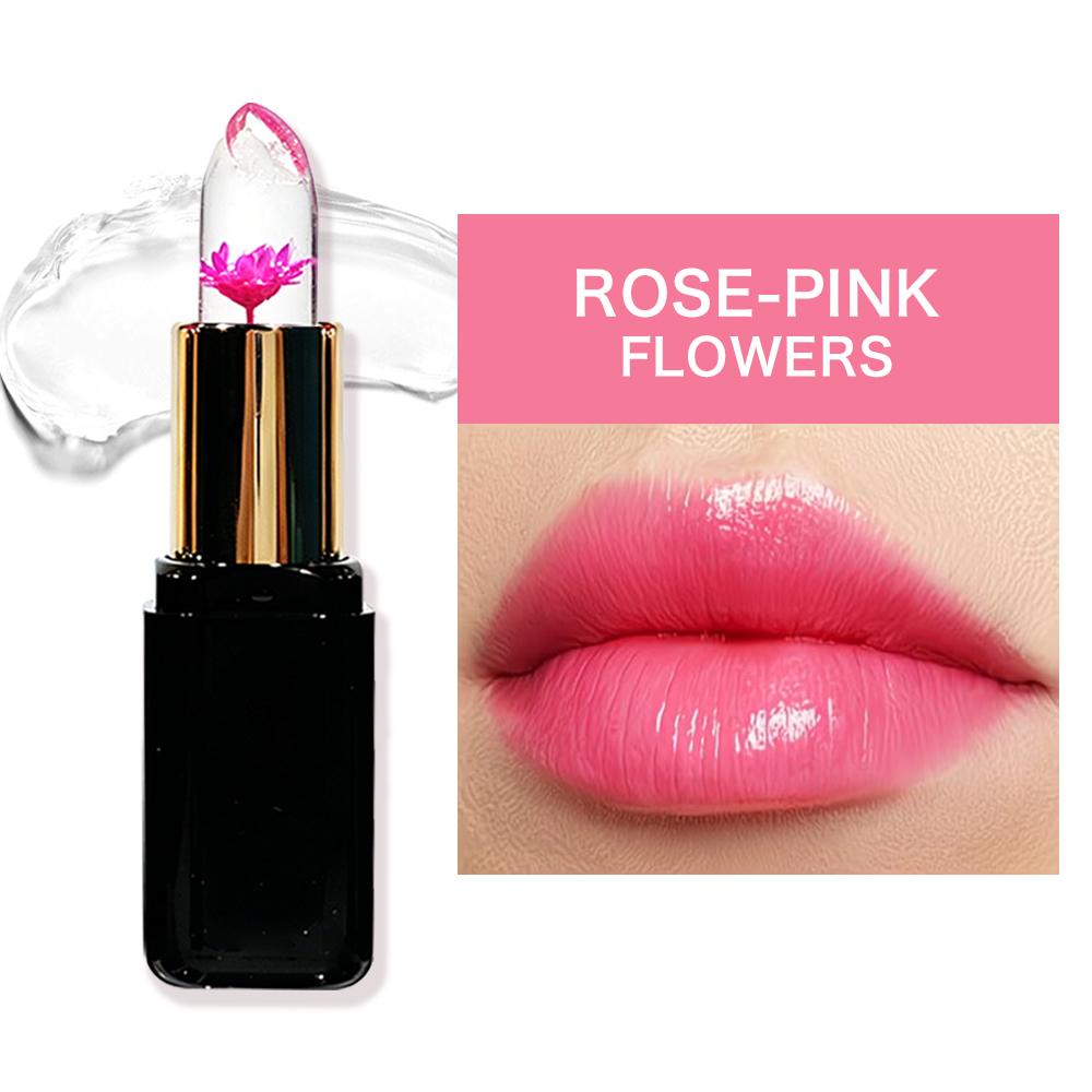 HISYI Crystal Changing Petal Lipstick, Jelly Lip Balm, Moisturizing Long Lasting Non-Stick Cup Glossy Lip Makeup for Women