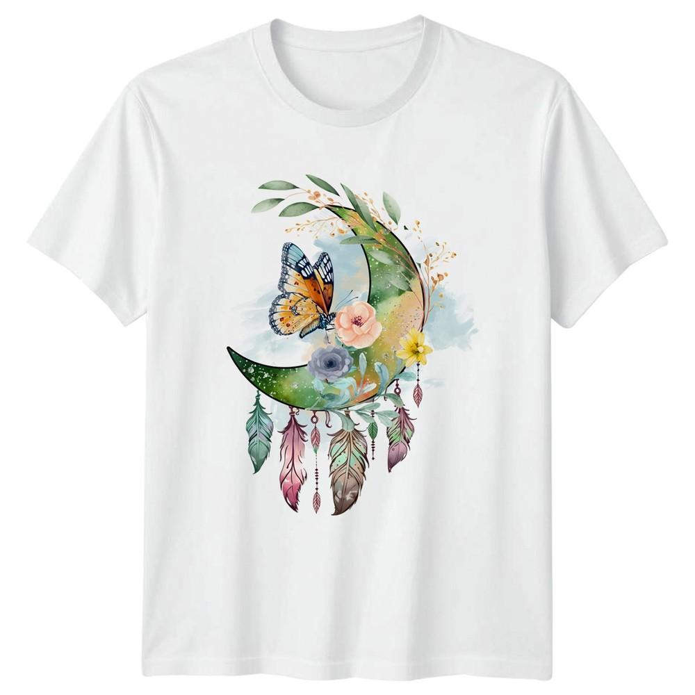 Watercolor Butterfly Floral Crescent Moon Unisexs TShirt Bohemian Nature S