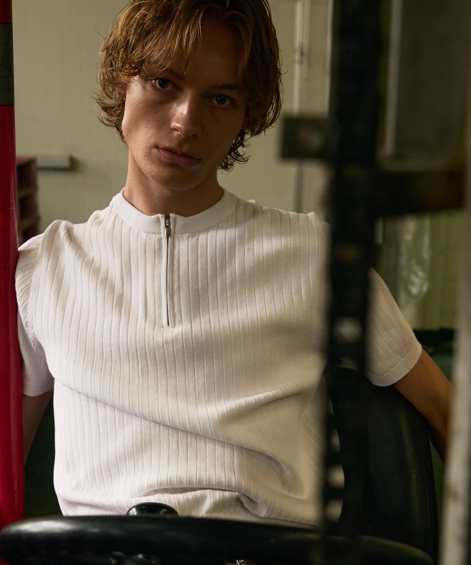 Le Dept Cotton Half Zip Ribbed Knit [Ivory] Ivory/M