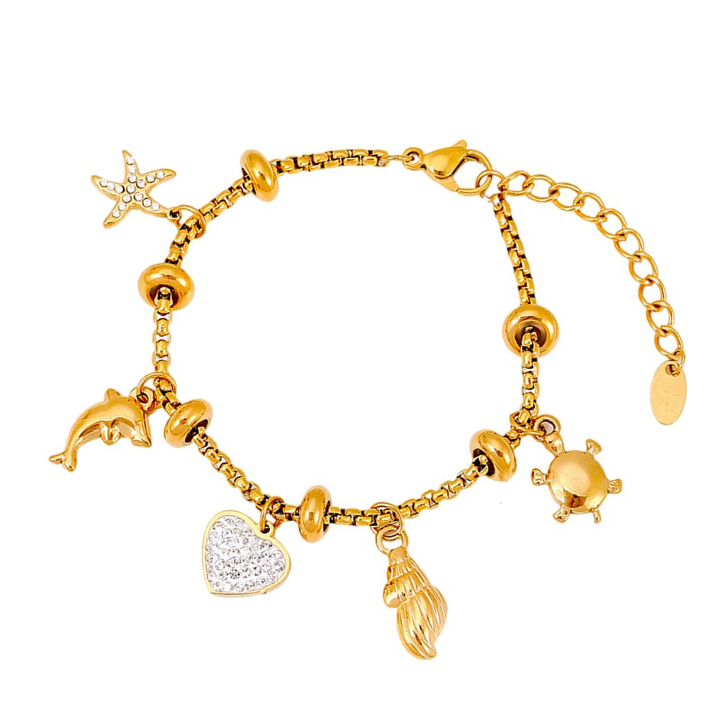 Stylish Titanium Steel Sun Moon Bracelet With Diamond Detailing 16cm+4cm Extender Chain Women Accessory