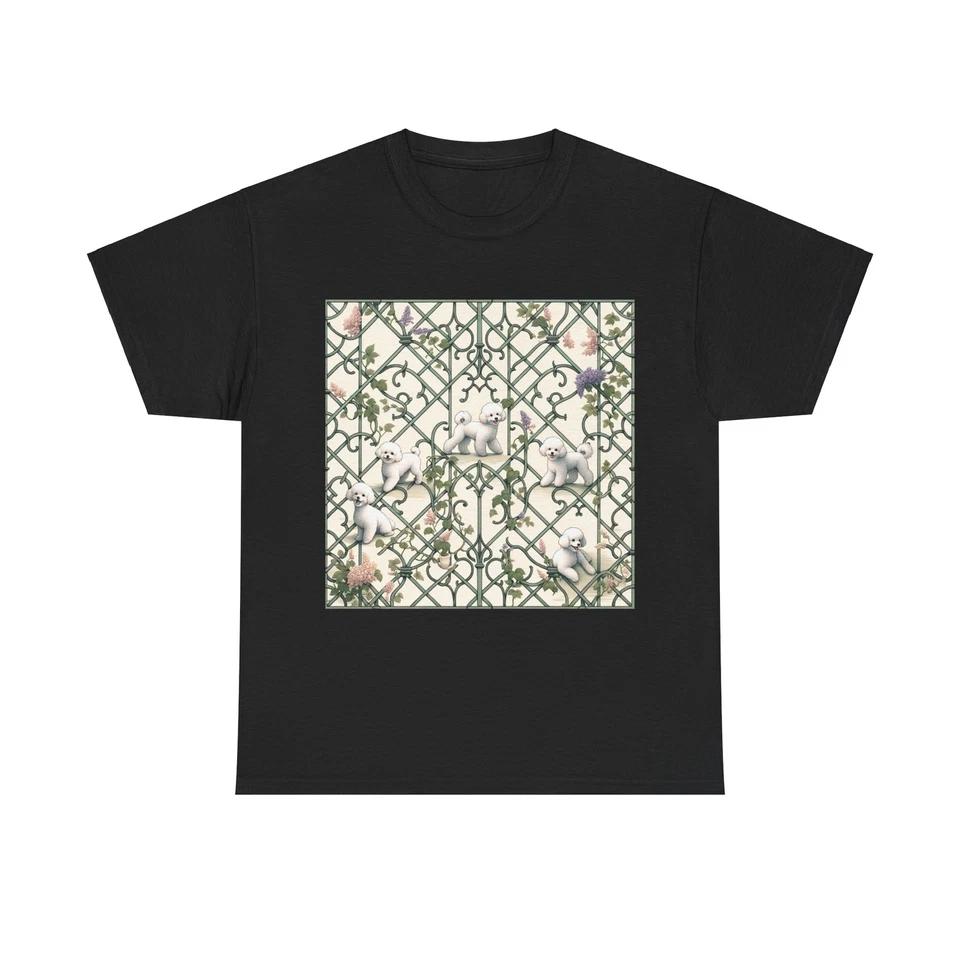 Unisex Adult T Shirt Trellis Floral Pattern Bichon Frise Art L