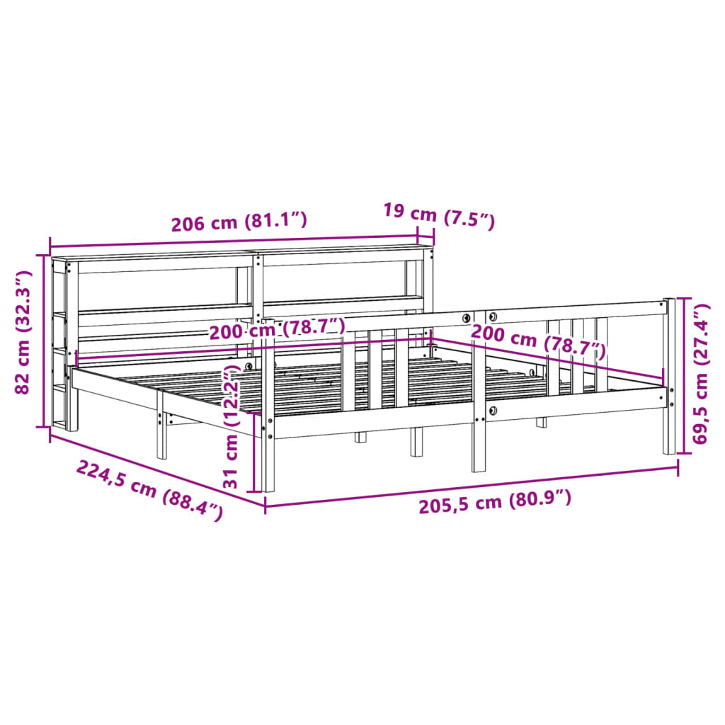 Bed Frame with Headboard Without Mattress White 200x200 Cm