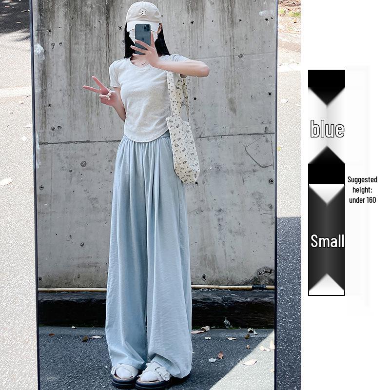 Women's Summer 2024 Ice Silk Wide-Leg Pants - White Textured Casual Petite Style