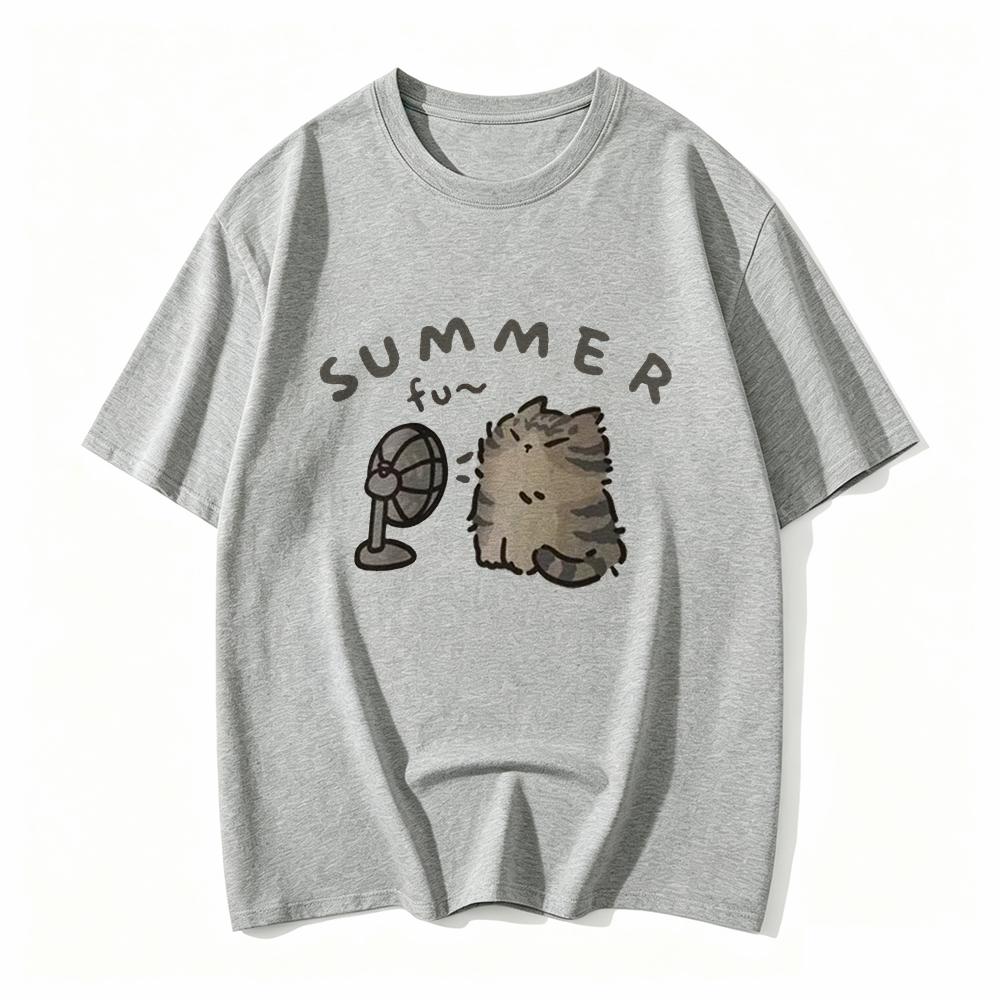 Fan Cat And Unisex Pure Tshirt Unisex American Street Creative Blow Summer Relaxed Short Sleeve Couple Wear Ins Top