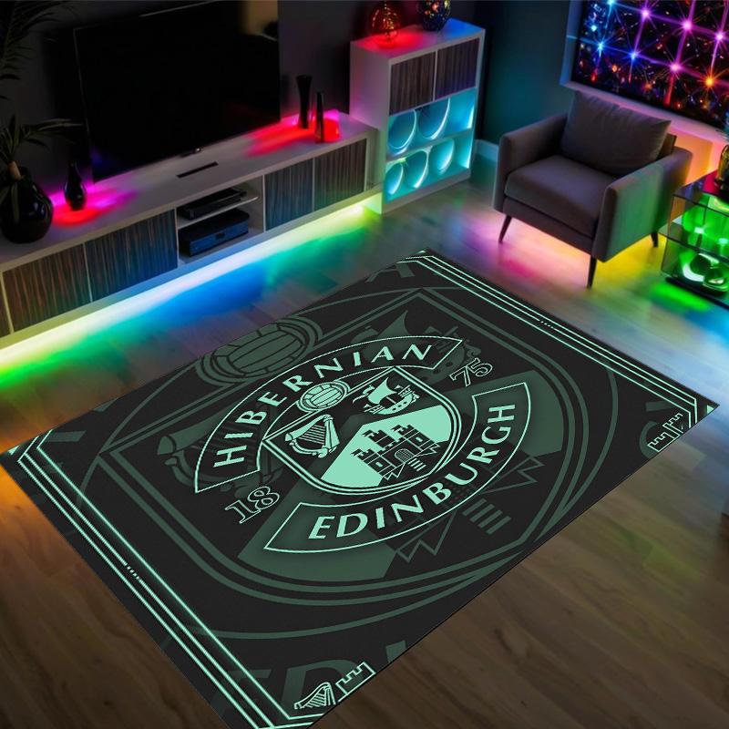 Hibernian FC Design Kristall Samt Teppich Gemütlich Nicht?Rutschfester Teppich mit Aufdruck für Schlafzimmer Wohnzimmer Eingang