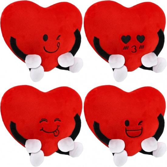 Syhood 4 Pcs Heart Stuffed Plush for Valentine's Day Gifts Plush Love Pillow Cushion Toys Red Heart Stuffed Figure Toys for Boys Girls Classroom