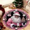 1Pcs Christmas Black Santa Pattern Round Area Rug Indoor Non-Slip Washable Fiber Carpet Soft Comfortable Mat For Bedroom Living Room