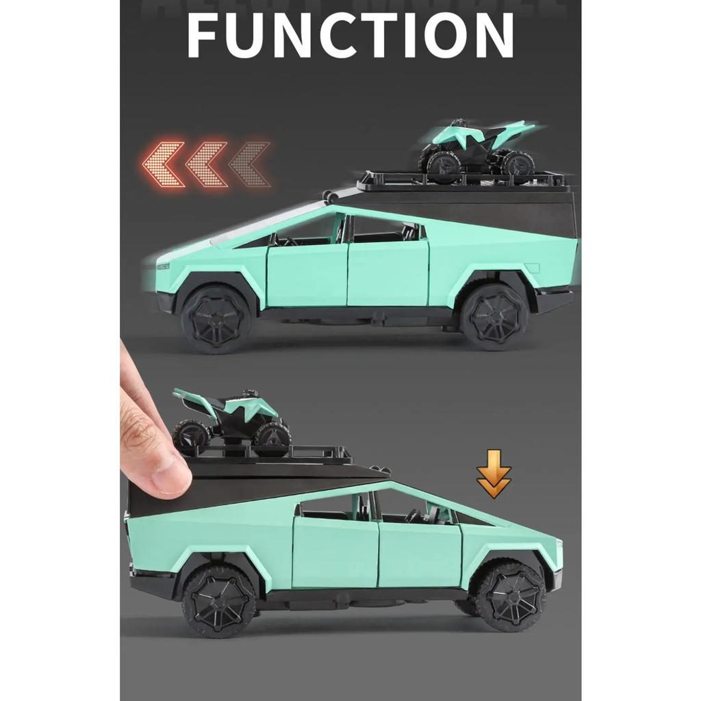 1/32 Tesla Cyber the Truck Pickup Alloy Camping RV Car Model Diecasts Metal Toy Van Motorhome Touring Car Model Sound Light Kids Gifts