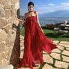Seaside Vacation French Red Tube Top Halter Neck Dress Women's Summer Ruffle Leaf Fairy Beach Dress
