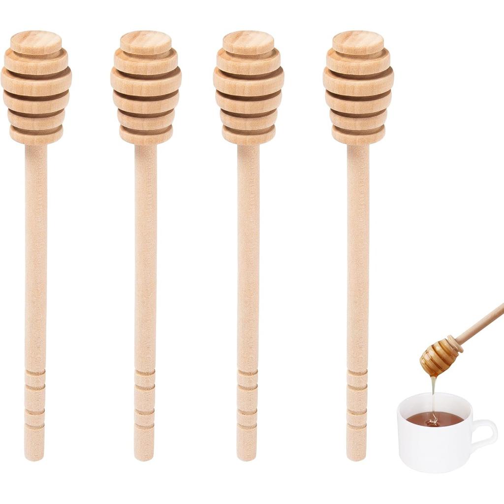 Wooden Honey Mixing Stirrer, 4Pcs 6.3 Inch Honey Dipper Sticks Honey Spoon