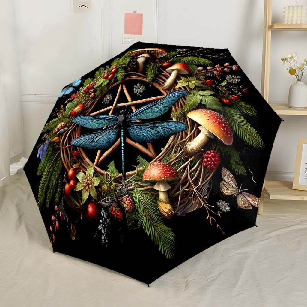 Art Nouveau Dragonfly Compact Travel Automatic Umbrella Compact & Durable 8-Rib Design Durable Plastic & Iron All-Season Travel