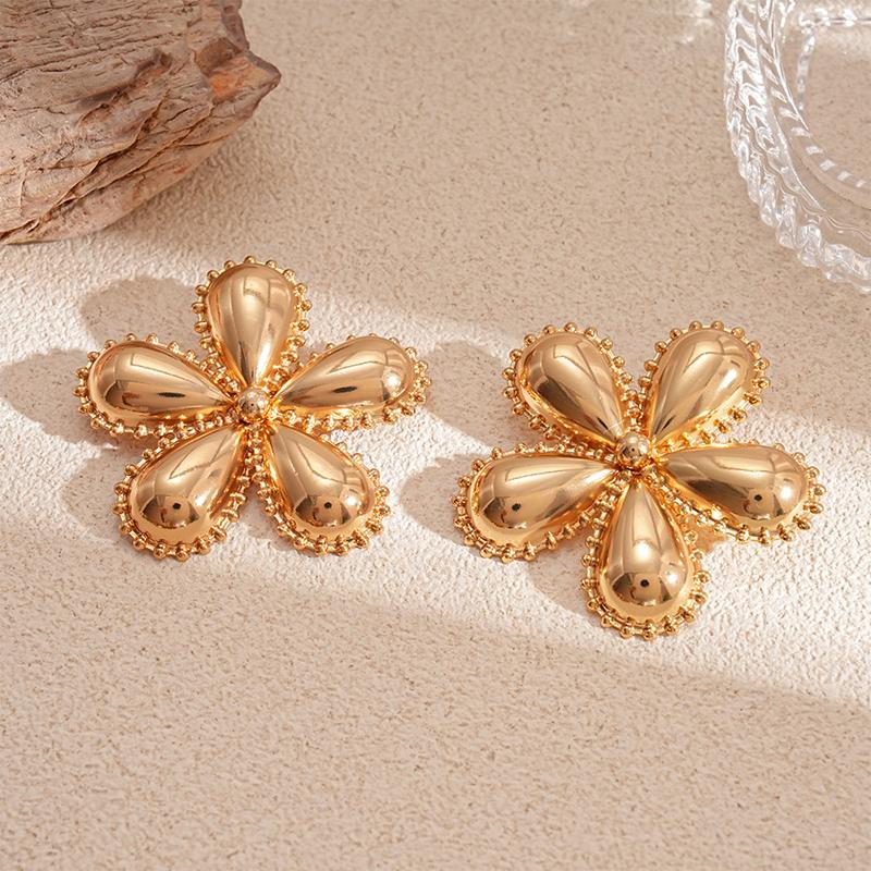 Vintage Gold Color Flower Starfish Geometric Stud Earrings for Women Exquisite Irregular Metal Leaf Earrings Aesthetic Zircon