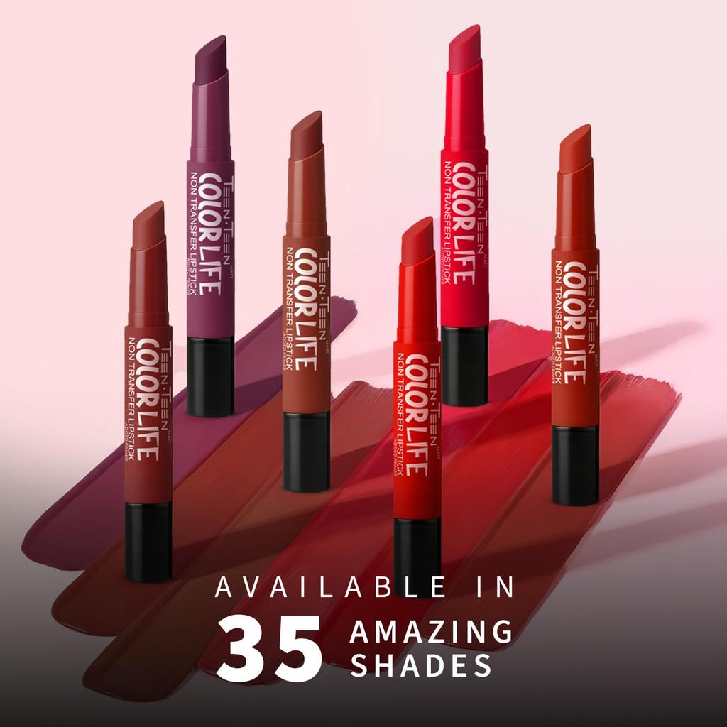 TEEN TEEN Color Life Nontransfer Crayon Lipstick | Matte Finish with Built-in Primer | Waterproof & Long Lasting Lip Color | Smudge-Proof, Fade-Re