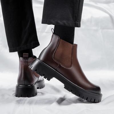 Italian Men's Boots High Top Outdoor Chelsea Boots Luxury Brand Business Casual Leather Ankle Boots Men Platform Round Toe Boot