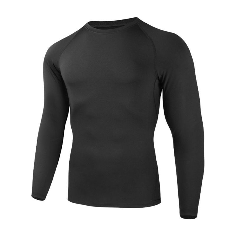 Men's Quick-Dry Sports Compression Shirts Tights Solid Color Crew Neck Fitness Top