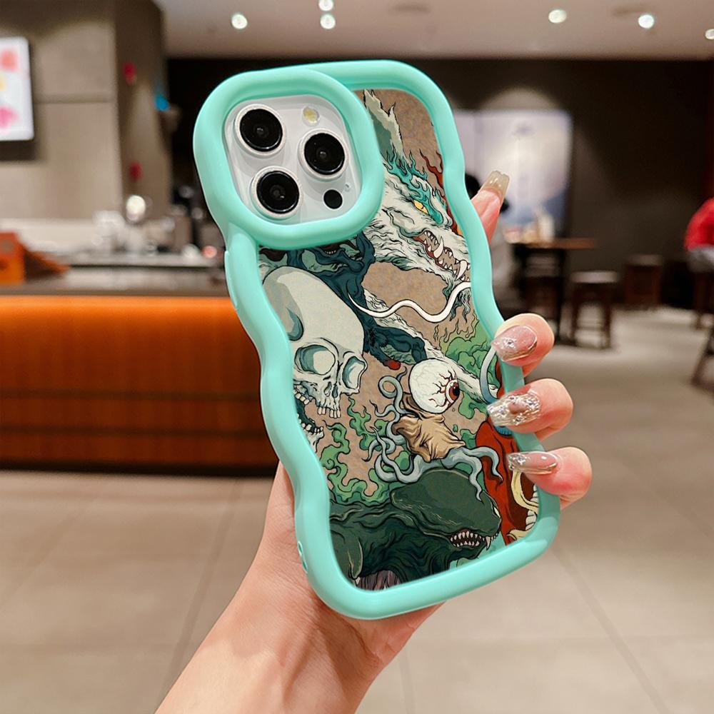Macaron Big Wave Soft Phone Case für iPhone 11 12 13 14 15 Samsung A13 A14 A15 A23 A24 A25 A54 A55 Xiaomi Redmi Note 13 12C Cover A33 Drachendesign